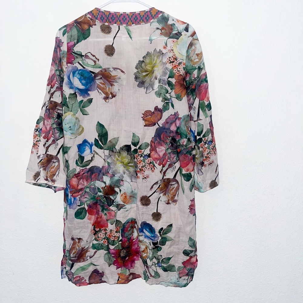 Johnny Was Workshop Flare Sleeve Tunic Floral Ramie Linen Dress XS NWOT - Picture 6 of 7